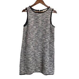LOFT Womens Black White Tweed Sleeveless Pockets Knee Length Shift Dress Medium
